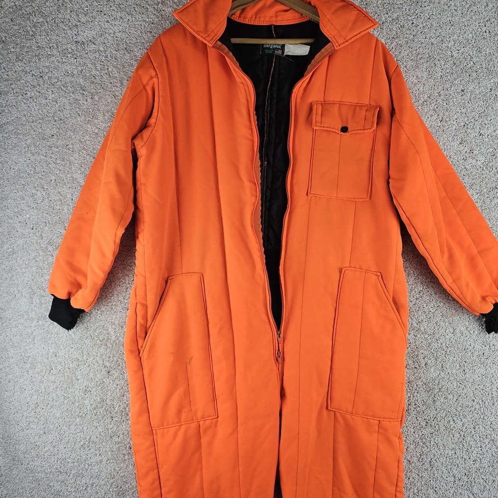Vintage Saftbak Blaze Orange Quilt Lined Hunting Overalls XL Insulated Made USA